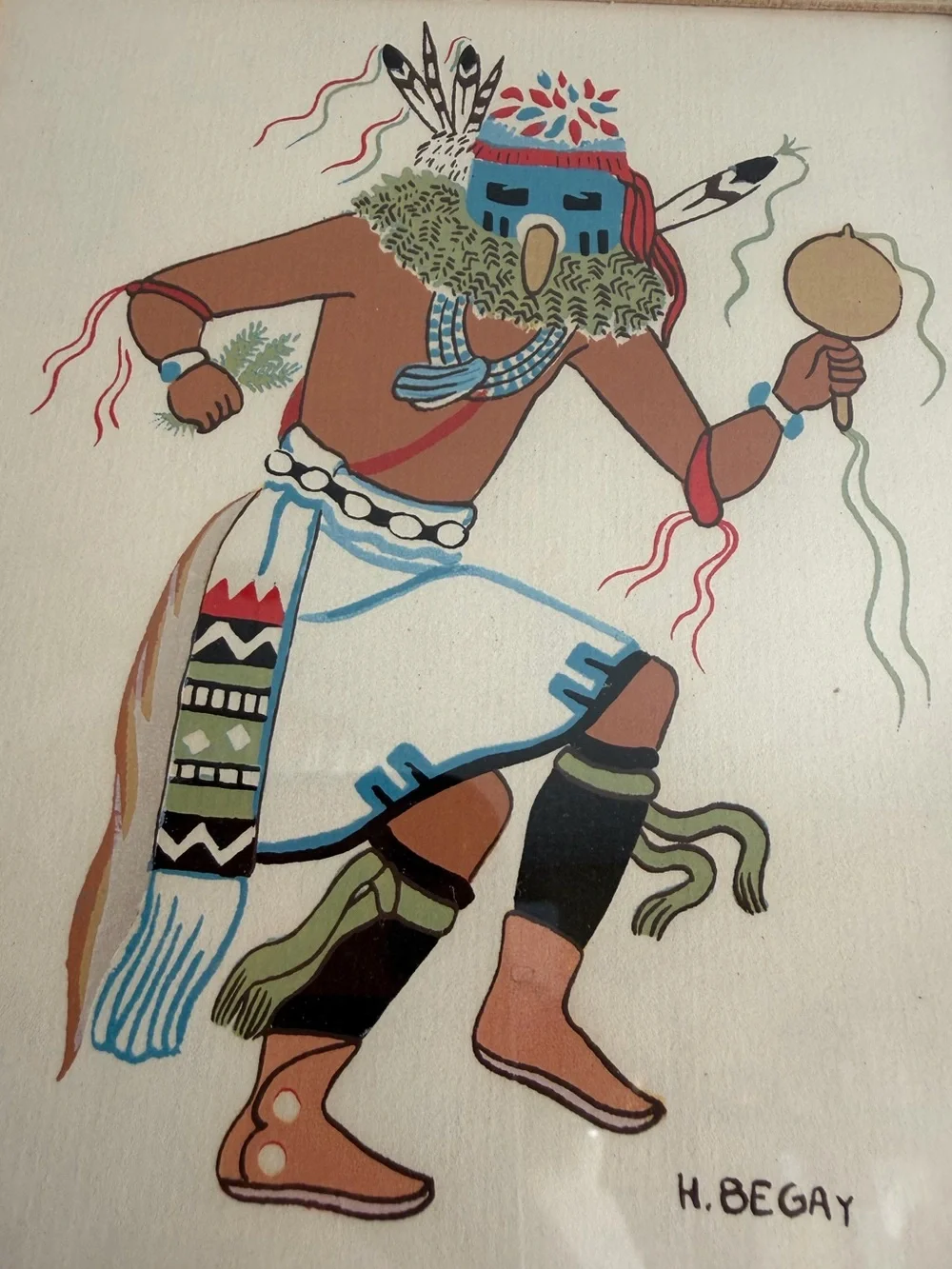 VTG Harrison Begay Signed Mid Century Navajo Dancer Tewa Silk Screen Print Frame